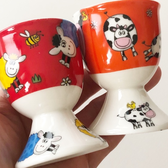Set 2 William & Maxwell Whimsical Egg Cups Cows Ships Bees Flowers - Picture 6 of 10